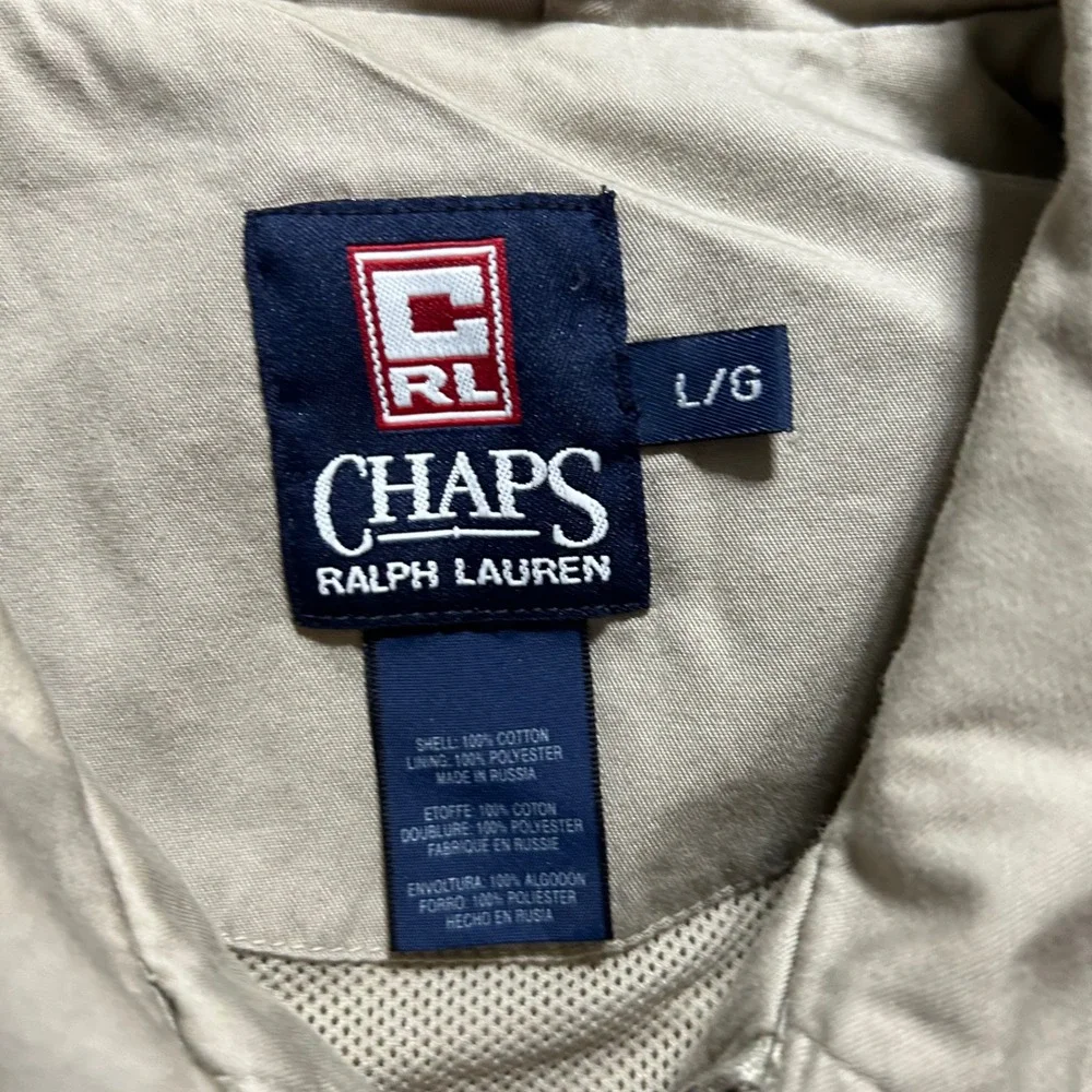 Chaps Ralph Lauren Harrington Jacket Mens L Tan Cotton Full Zip Mesh Lined Logo